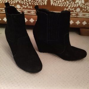 BCBG Black Suede Wedge Bootie